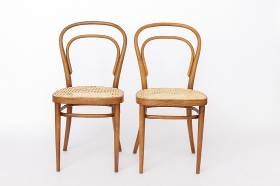 Image 1 of Pair of Vintage Thonet Model 14 Chairs | Radomsko Bentwood Dining Chairs | New Cane Seats
