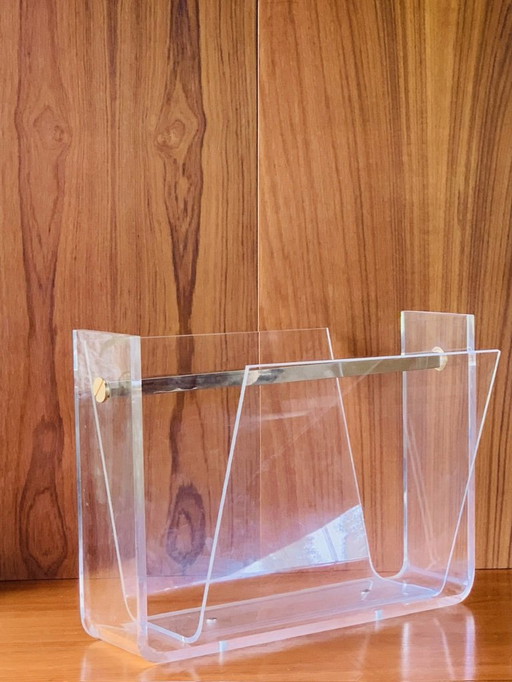 Plexiglass & Brass Magazine Rack, 1970’s