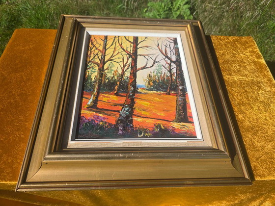 Peinture à l'huile expressionniste originale de paysage du milieu du siècle – Peintures et dessins, Toile (photo 5 of 11)