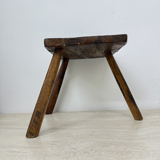 Image 1 of Vintage Brutalist Solid Wooden Stool Side Table