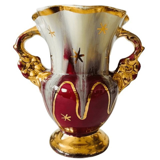 Image 1 of Vaso Jasba di metà secolo fucsia con oro barocco anni '50