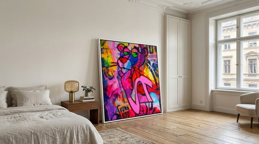 Hommage Paulchen Pink Panther Punk ROD – Pièce d'exposition exclusive sur toile imprimée Fine Art | 150 × 150 cm Pop Art PUR