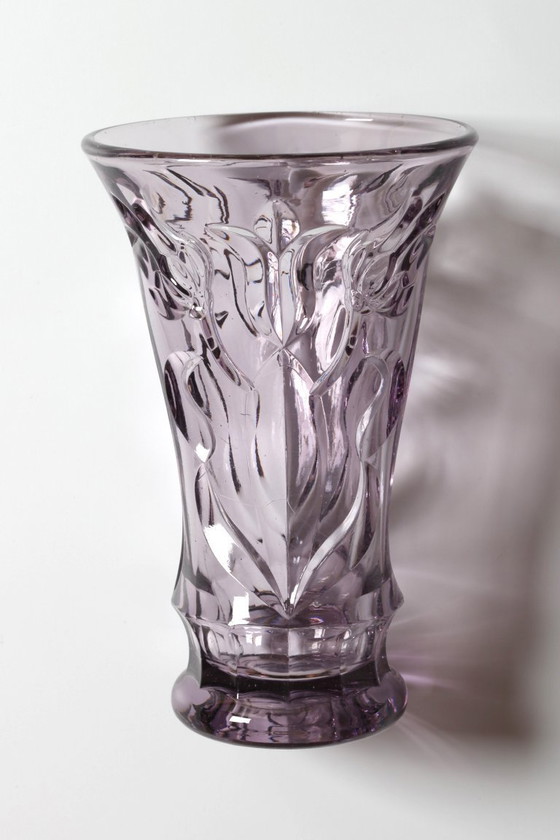 Image 1 of Rare Art Mid-century Glass Smokey Purple Cut Glass Vase / Eda Glasbruk / Sweden / 1930s