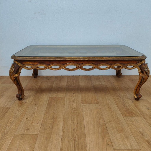Vintage Regency Salontafel Koffietafel Met Glazen Blad. Hout