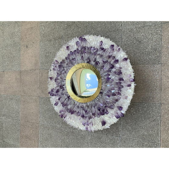 Image 1 of Vintage circular mirror in amethyst and rock crystal