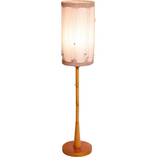 Lampadaire vintage en hêtre et tissu, Tchécoslovaquie 1970