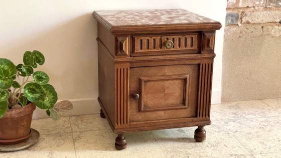 Image 1 of TABLE de Chevet Ancienne Bois et MARBRE