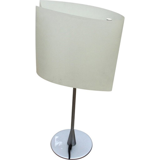 Vintage bedlampje in chroom metaal en wit papier van Pierluigi Cerri voor Fontana Arte