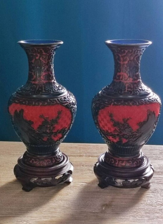 Image 1 of Cinnabar vase duo