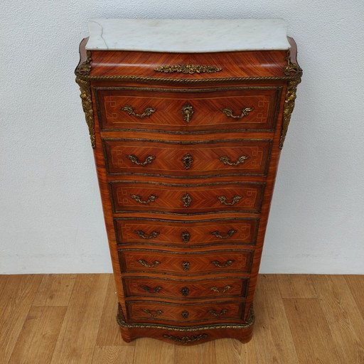 Ancienne commode secrétaire française avec dessus en marbre