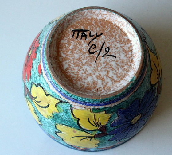 XL Handmade Ceramic Plant pot hand-painted, made in Italy, marked, Multi Color, Vintage (photo 9 of 11)