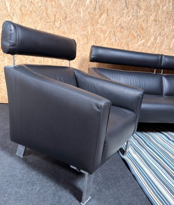 Image 1 of Divano e 2 poltrone Leolux Patachou in pelle nera