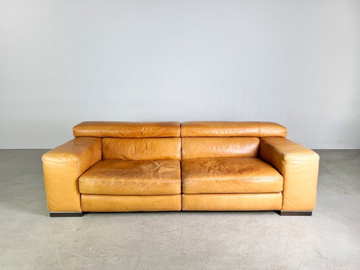 Original Natuzzi Sofa Couch Siena Cognac brown leather design
