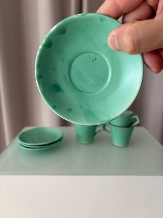 Set di 4 Tazzine e Piattini da Caffè Espresso in Ceramica Studio Verde Giada Vintage – Smaltato a Mano (photo 8 of 13)