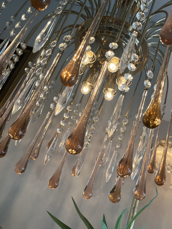 Lustre XL vintage en cristal rose en forme de larme de Murano – Copper, Crystal (photo 7 of 11)