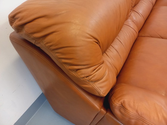 Image 1 of Vintage bank van cognac- en camelkleurig leer uit de jaren 70.