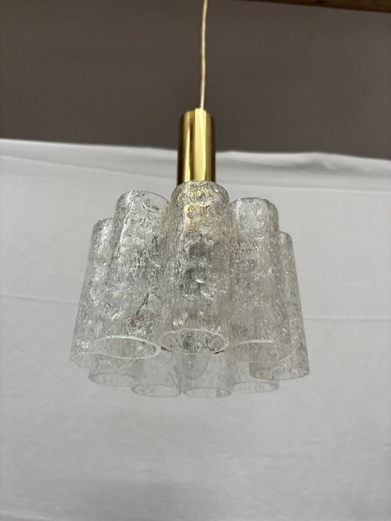 Image 1 of 2 suspensions vintage Doria Leuchten, tubes en verre glacé '60/'70