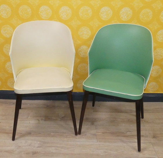 Image 1 of 50er Jahre Cocktailstuhl pastell gelb rockabilly Klassiker Stuhl Holz Cocktailsessel Kunststoff retro vintage mid century fiftie