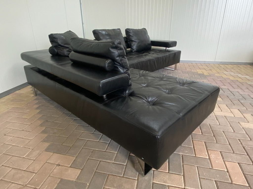 Black Montel Real Leather Corner Sofa