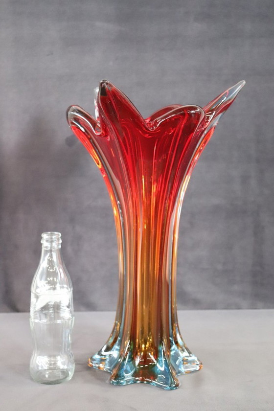 Image 1 of Italian Red Tall Vase in Murano Art Glass, 1960s