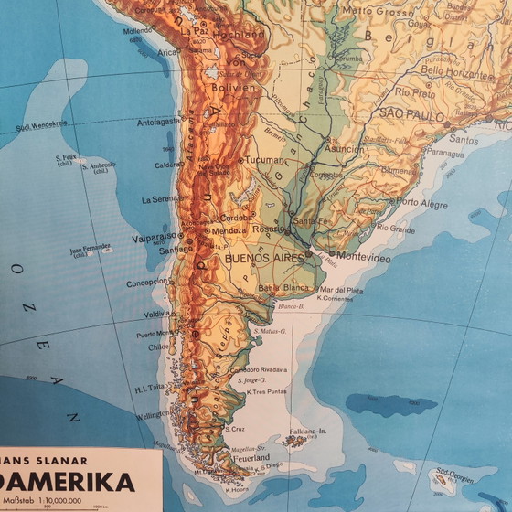 XXL Vintage School Map / Topography of South America / 1950 – Wall decoration, Textile (photo 3 of 10)
