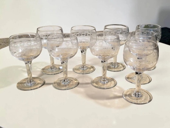 9 guilloché wijnglazen, begin 20e eeuw. – Glazen & Karaffen, Crystal, Glass (photo 3 of 9)