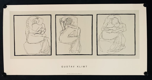 Gustav Klimt (1862-1918), Koppels D'Amants. 3-Luik Prent Op Stevig Museum Papier. 