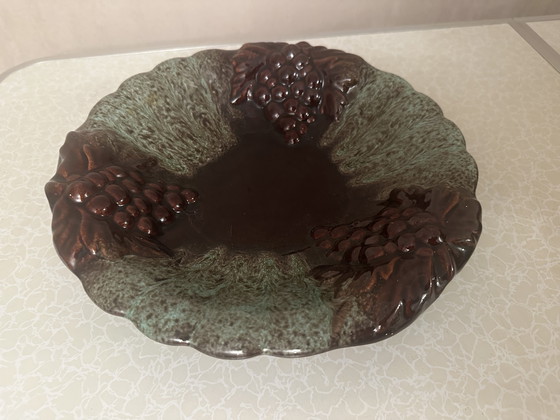 Image 1 of Foreign-West Germany Ceramic - Tripod Fruit Bowl Barbotine Grapes