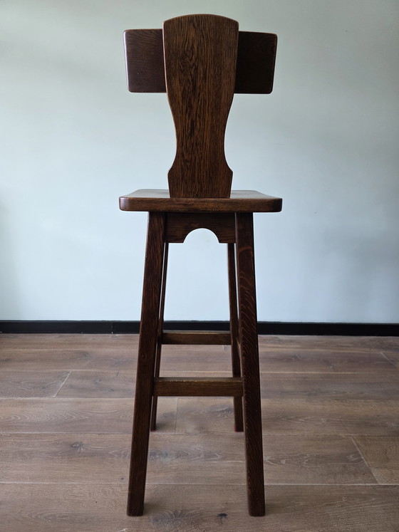 Image 1 of Vintage eiken barkrukken set met kapiteinstoel