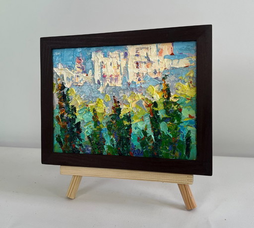 Original Oil Painting Summer City Landscape Sunny summer city