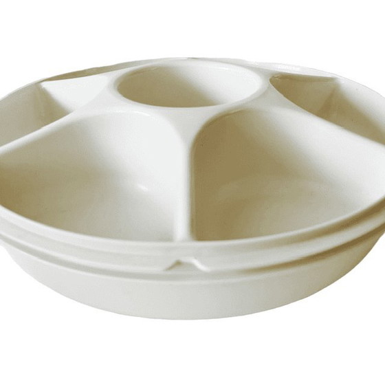 Piatto da portata vintage Tupperware per patatine e salsa, con coperchio e ciotolina per salsa, anni '80. (photo 3 of 8)