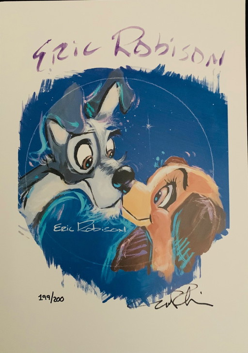Hand-signed and numbered by Eric Robison: "Lady and the Tramp." Limited to one edition of 200. Here No. 199/200.