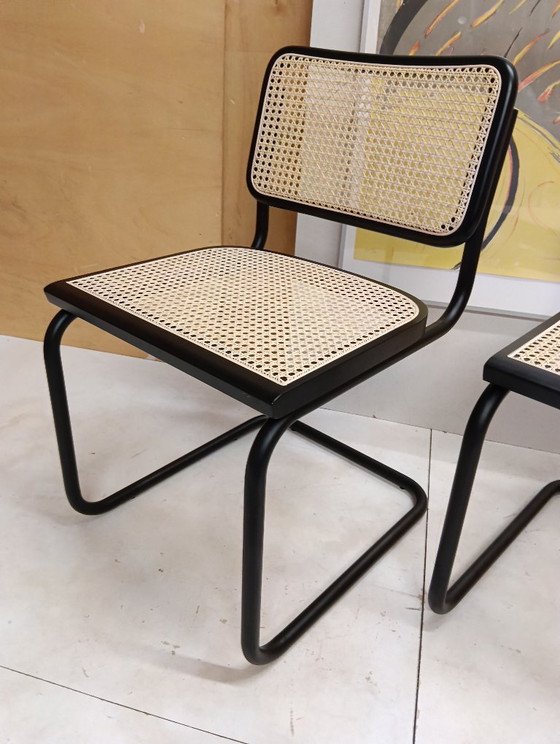 Image 1 of ALIVARMVSEVM 104. SET of 2 CESCA B32 Chairs (NEW) in Black Frame Limited Edition 