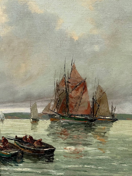 Albert Bern ( ) "Paesaggio marino". Impressionismo. – Dipinti e disegni, Canvas, Vintage (photo 5 of 8)