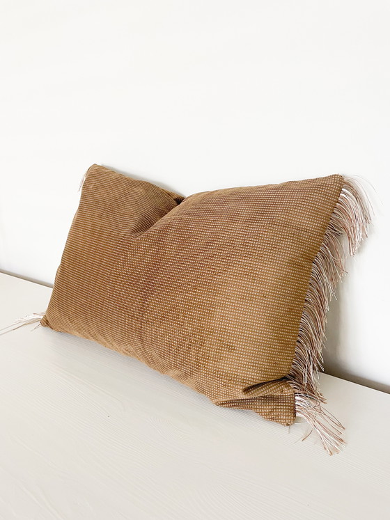 Image 1 of Handmade camel cushion with fringes