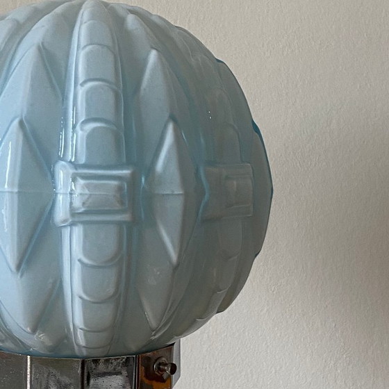 Image 1 of Vintage Art Deco Modernist Lamp in Blue Opaline Glass and Brass