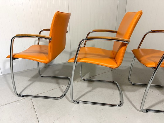 Image 1 of 4 x Leolux Freyr Stühle in orangefarbenem Leder