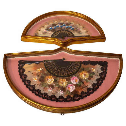 1x Pair of Framed Baroque-Style Fans, Italy 1940s
