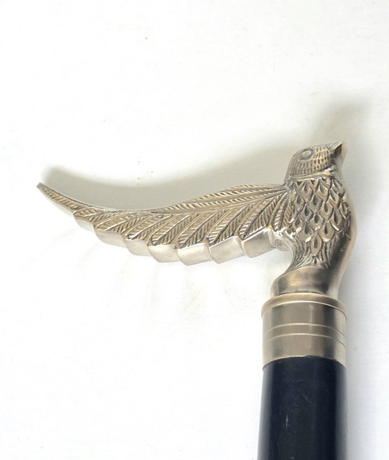 Elegant Silver-Plated 'Dove in Flight' Walking Cane – Solid Wood Shaft – Decorative Objects, Brass (photo 5 of 14)