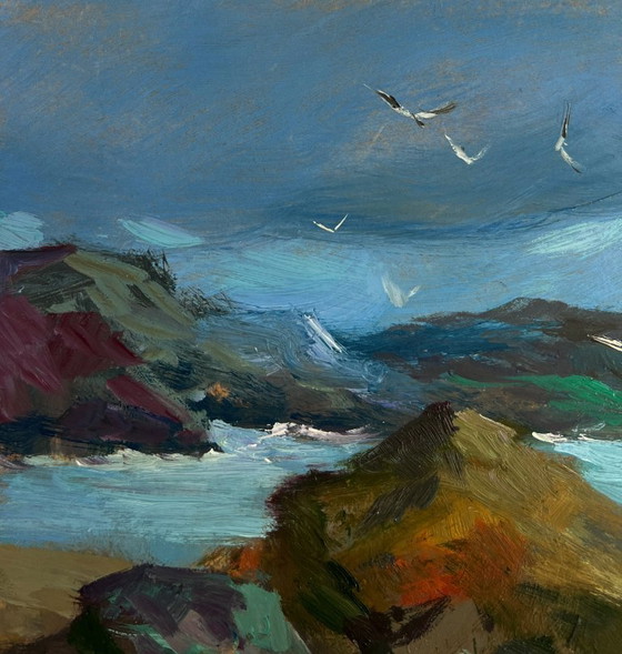 Image 1 of Original Oil Painting Coastal Rock Landscape A sea storm is approaching