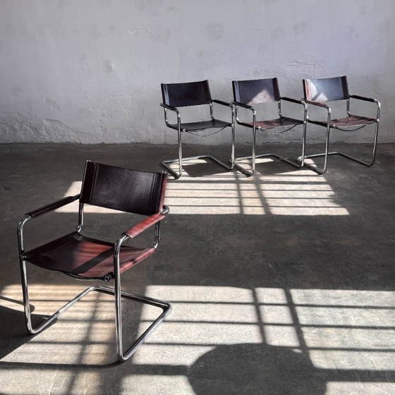 Image 1 of Set of 4 MG5 Leather Chairs by Matteo Grassi, 1970