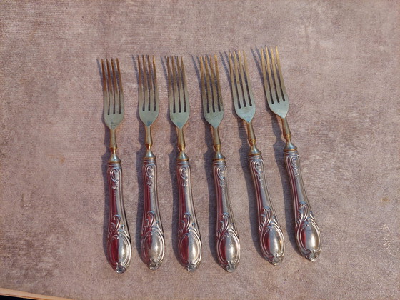 Image 1 of Set van 6 zilveren dessertvorkjes (800 euro)