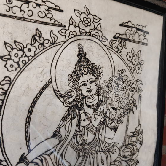 Image 1 of Framed Tibetan Buddhist Artwork – Zen / Boho Wall Decor