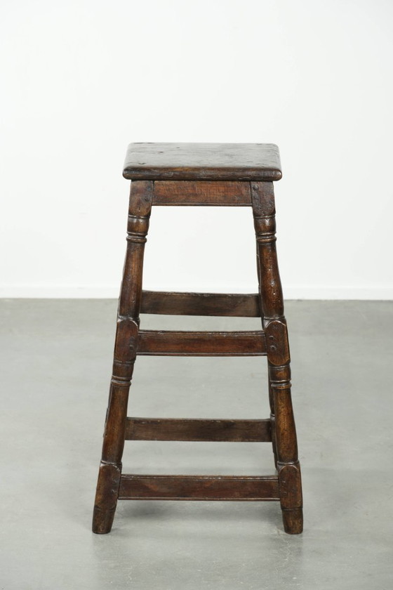 Image 1 of Unique tall antique English oak stool/joint stool from the 18th century