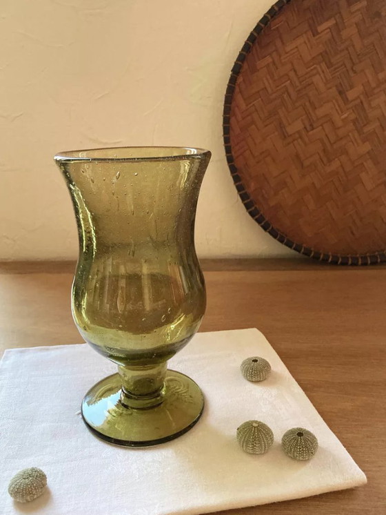 Image 1 of Vaso in vetro a bolle, stile Biot, verde muschio