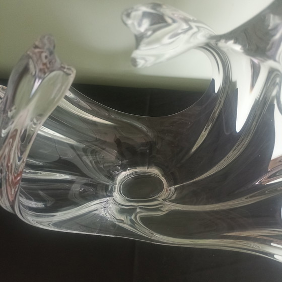 Image 1 of Large Vintage Crystal 'Wave' Sculpture / Bowl – Art Vannes France – 1960s (H 34 cm)