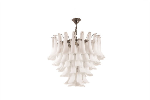 Lampadario in vetro di Murano bianco e traslucido. Contemporaneo