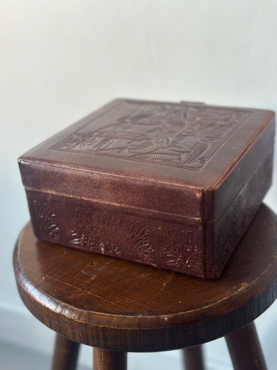 Vintage Leather Jewelry Box (Spain), Including Key, Decorative Objects, Metal, Blue (photo 2 of 6)