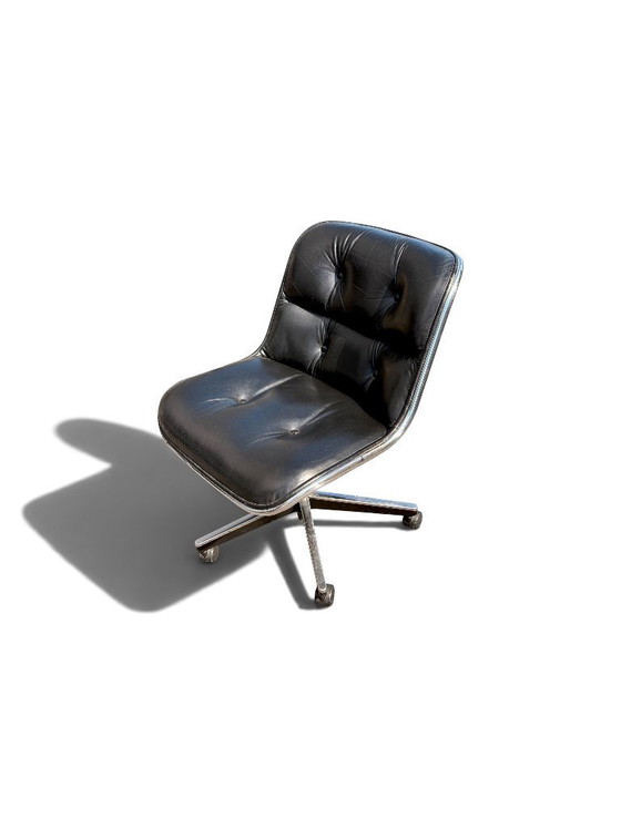 Fauteuil Pollock Knoll cuir noir sans accoudoirs, piètement roulettes – Leather (photo 5 of 10)