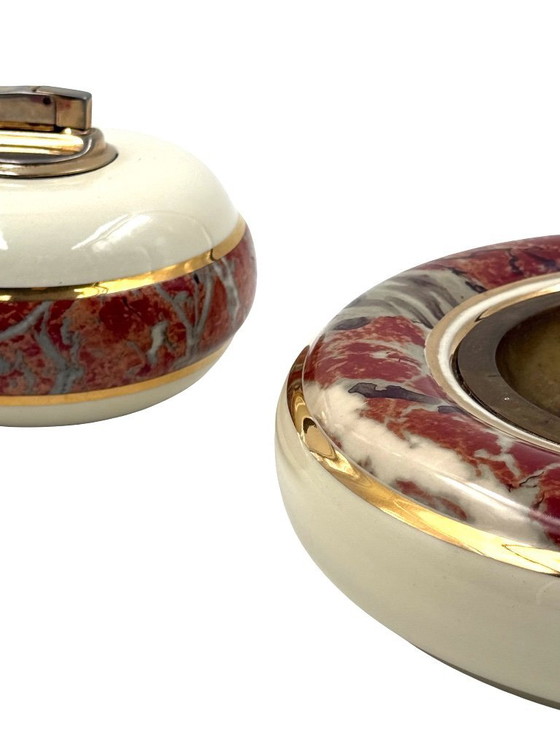 Image 1 of Tommaso Barbi, Table top smoking set, ceramic ashtray and table lighter, B Ceramiche Italy 1970